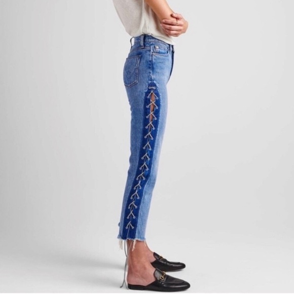 HUDSON Sz28 ZOEEY HI-WAIST CROP STRAIGHT LACE UP JEANS HIGH SPIRITS NWT - Picture 3 of 11